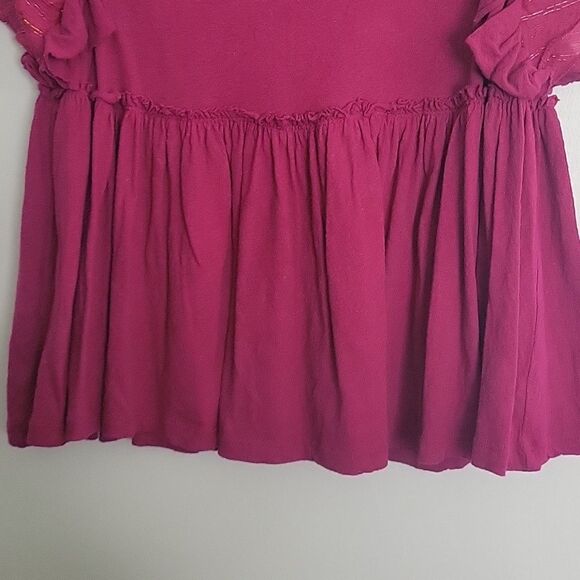 By Anthropolgie Caroline Raspberry Babydoll Blouse Ruffled Flounce sleev… - Picture 9 of 14